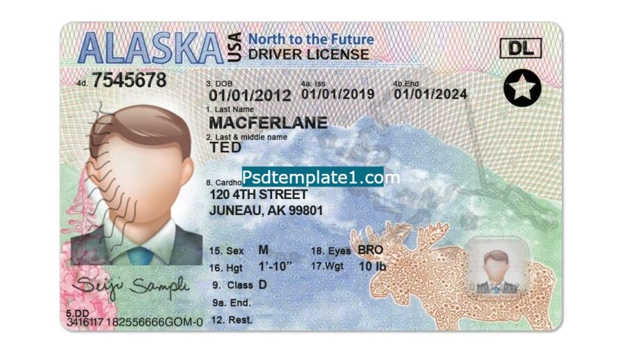 Alaska Drivers License template PSD | High-Quality & Editable