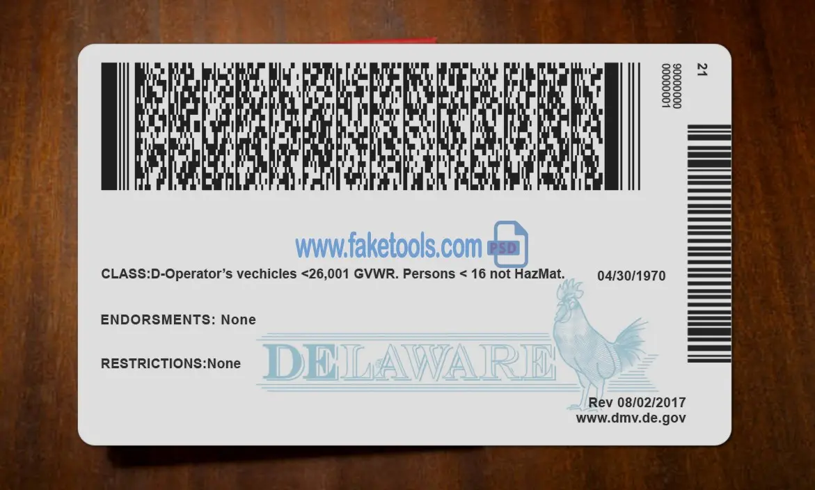 Delaware Drivers License template psd - Image 5