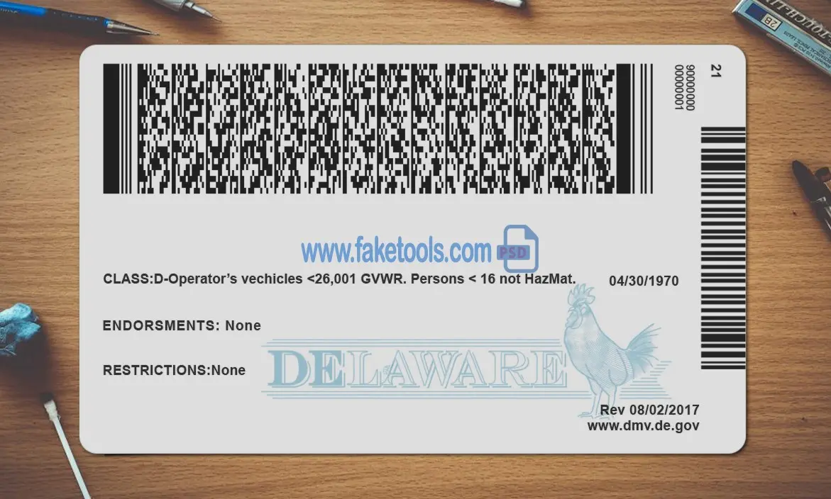 Delaware Drivers License template PSD | High-Quality & Editable