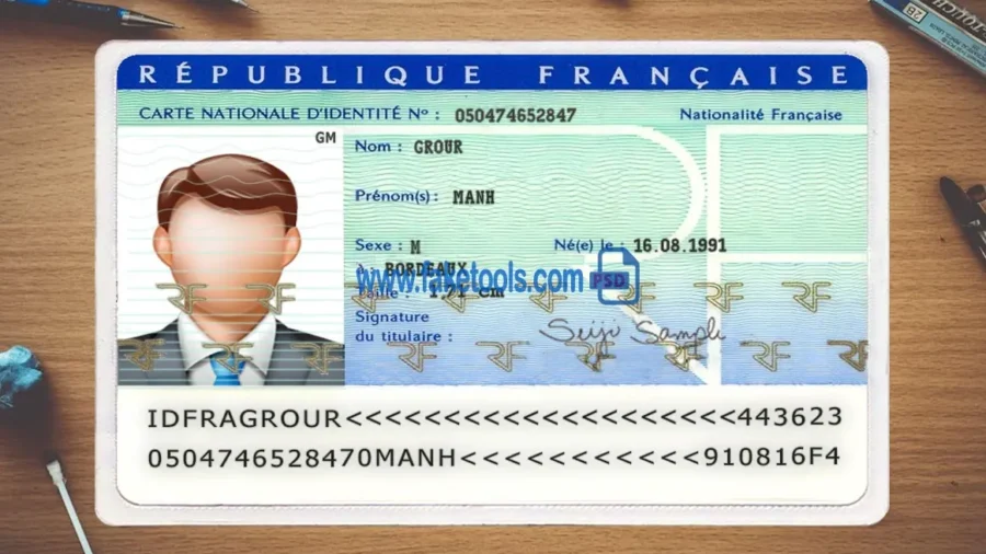 France ID Card Template Psd