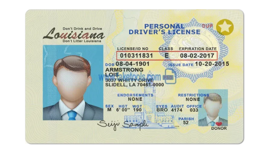 Louisiana Drivers License template PSD | High-Quality & Editable
