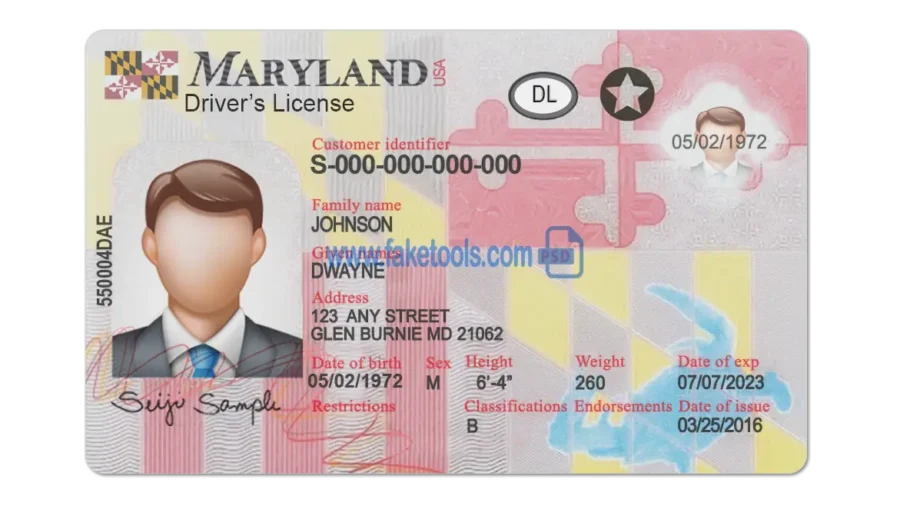 Maryland Drivers License template PSD | High-Quality & Editable