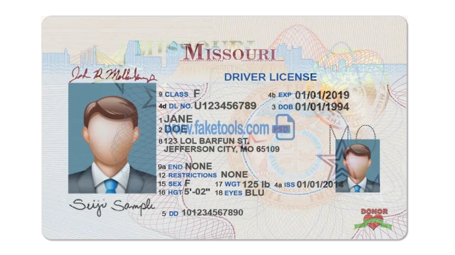 Missouri Drivers License template PSD | High-Quality & Editable
