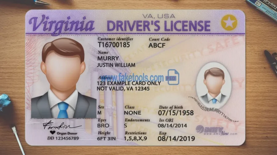 Virginia Drivers License template PSD | High-Quality & Editable