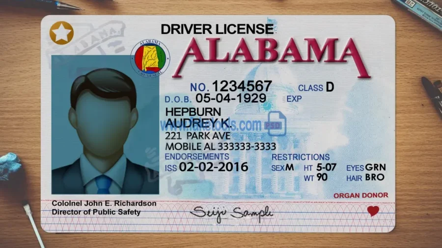 Alabama Drivers License template PSD | High-Quality & Editable