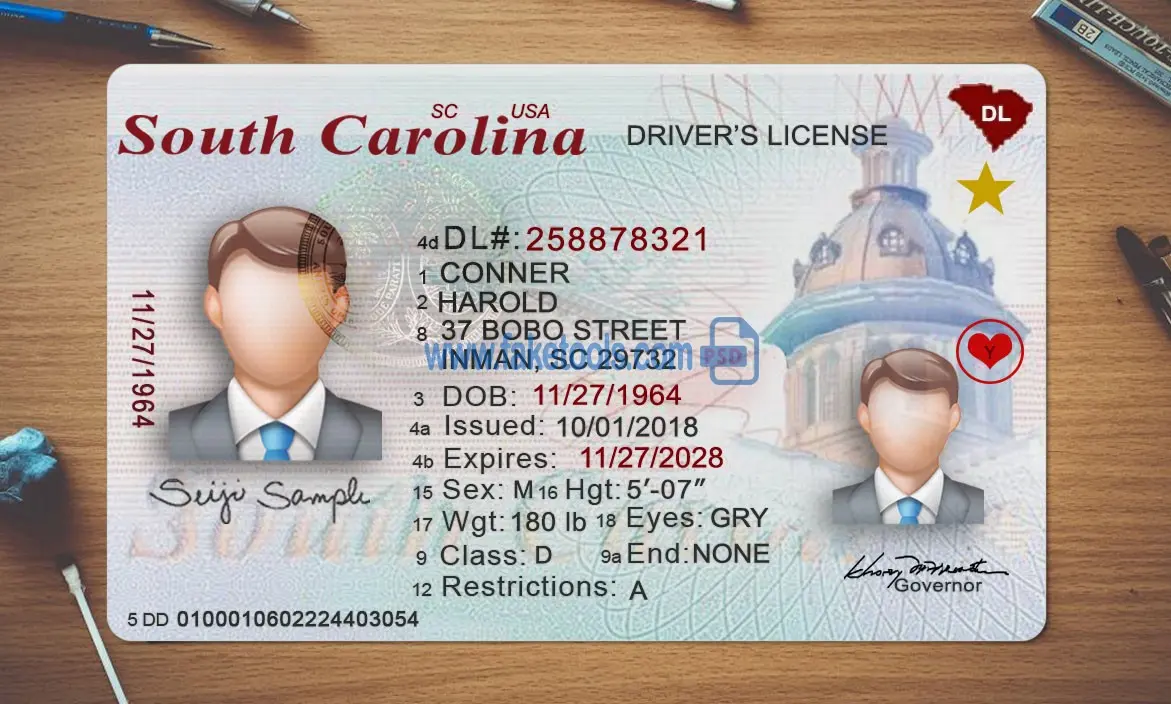 South Carolina Drivers License template PSD | High-Quality & Editable
