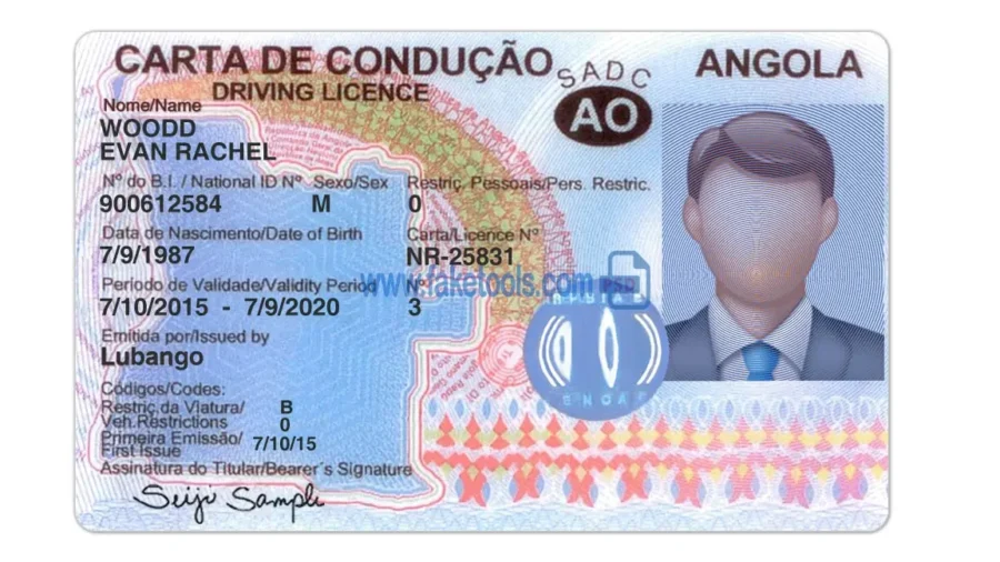 Angola Drivers License template PSD | High-Quality & Editable