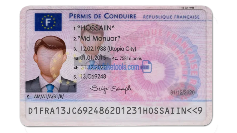 France Drivers License template PSD | High-Quality & Editable
