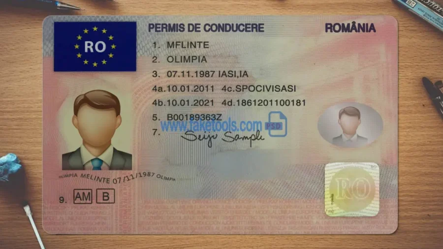 Romania Drivers License template PSD | High-Quality & Editable