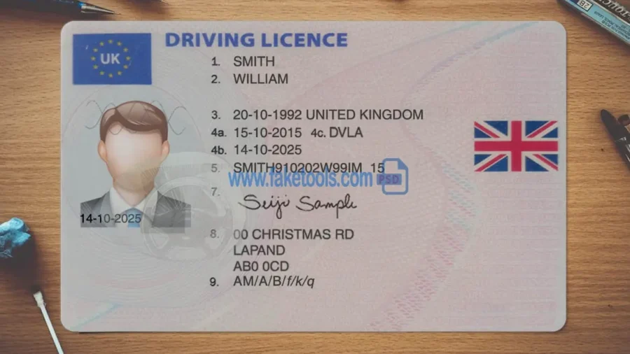 UK Drivers License template PSD | High-Quality & Editable