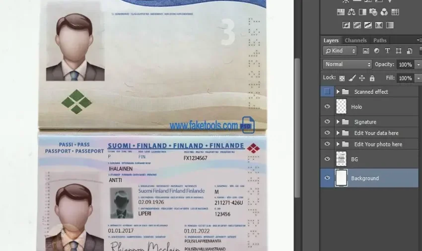 Finland passport Template PSD | High-Quality & Editable