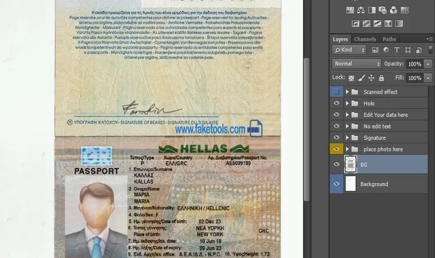 Greece passport Template PSD | High-Quality & Editable