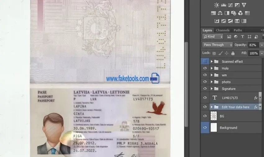 Latvia passport Template PSD | High-Quality & Editable