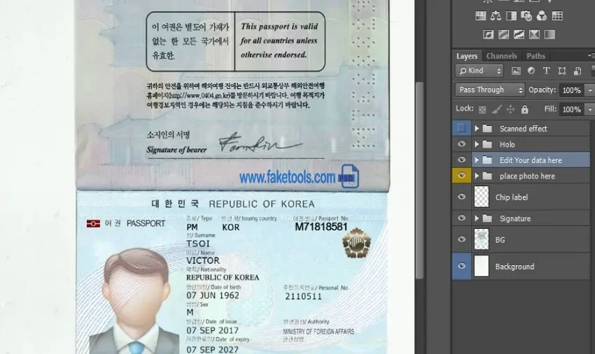 South Korea passport Template PSD | High-Quality & Editable
