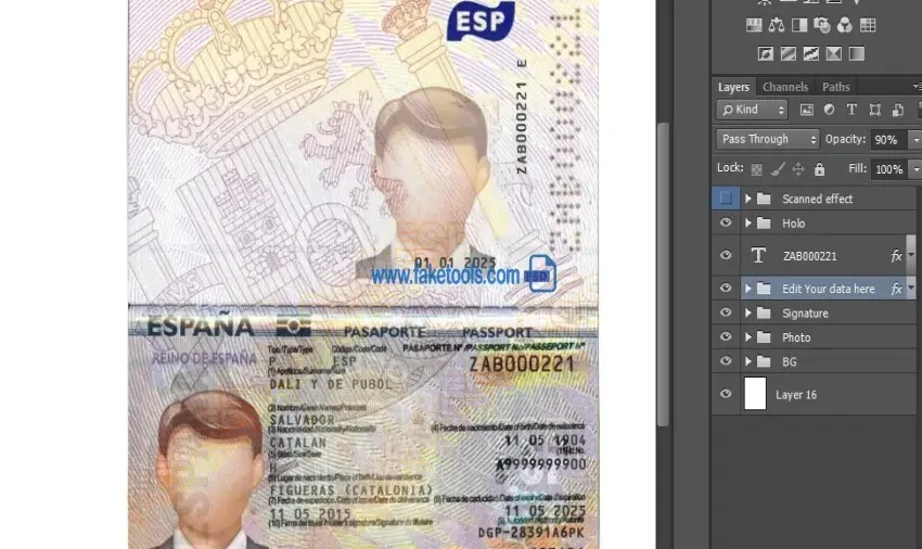 Spain passport Template PSD | High-Quality & Editable