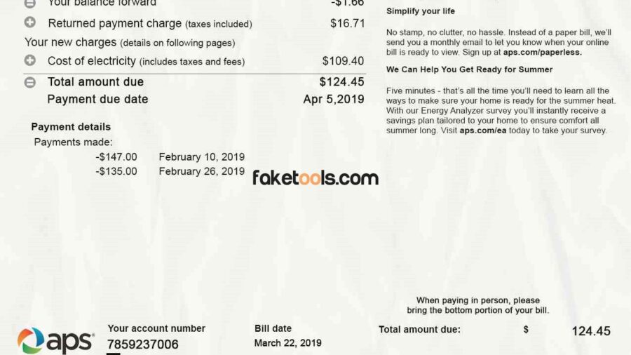 Arizona utility bill template psd | Arizona proof of address template psd