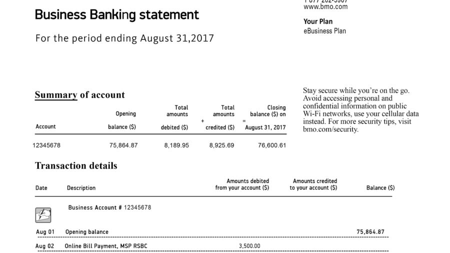 Bank of Montreal Statement template psd