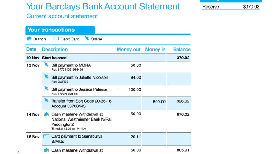 Barclays Bank Statement template psd