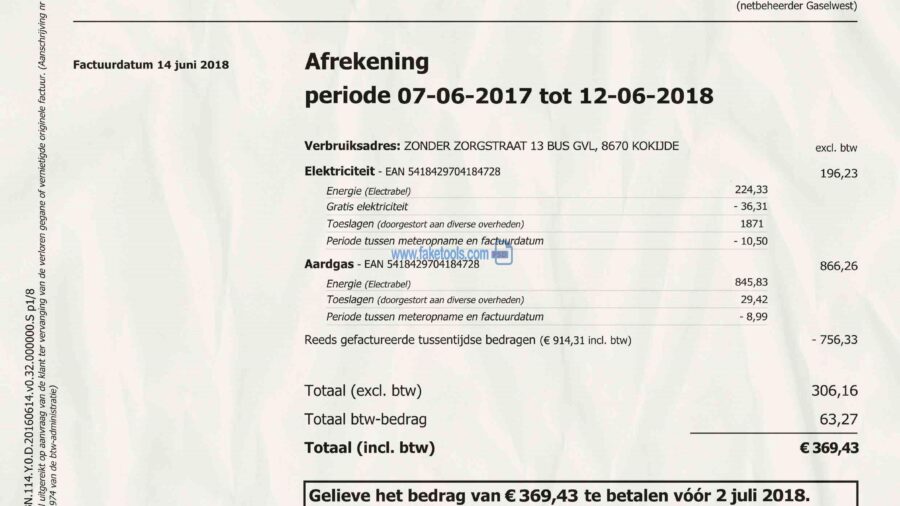 Belgium utility bill template psd | Belgium proof of address template psd