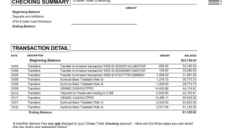 Chase Bank Statement template psd