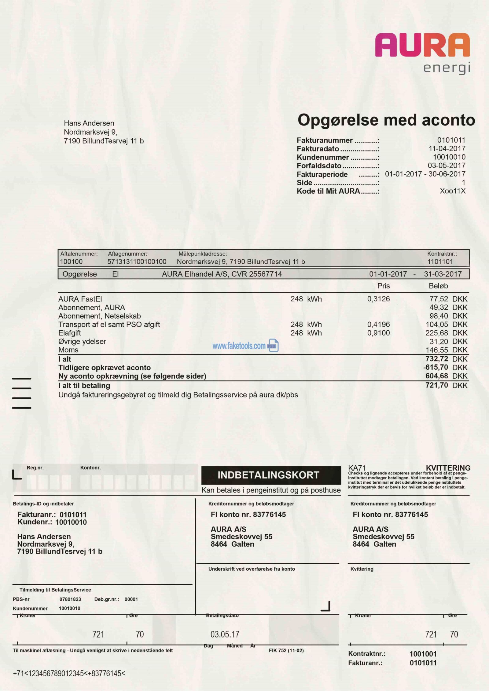 Denmark utility bill template psd | Denmark proof of address template psd