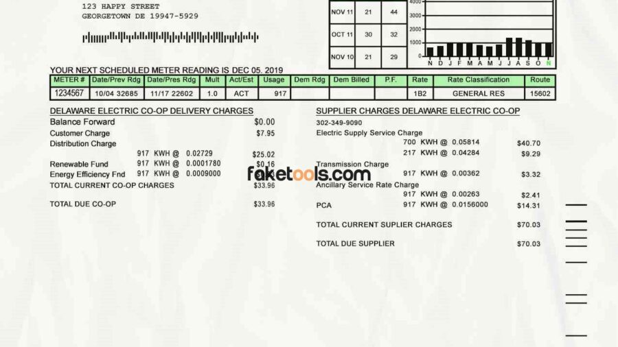Delware utility bill template psd | Delware proof of address template psd
