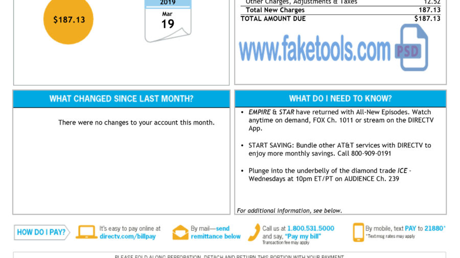 Directv utility bill template psd | Directv proof of address template psd