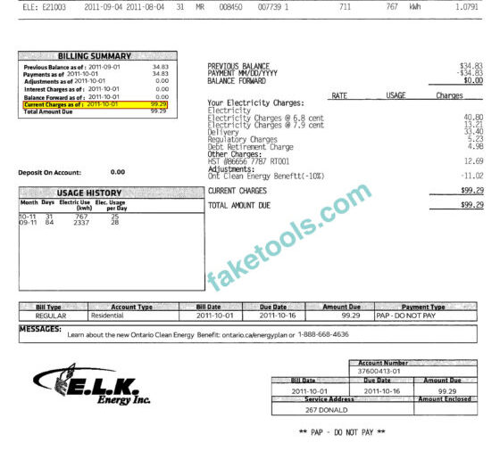 Canada Ontario utility bill template psd | Ontario proof of address template psd