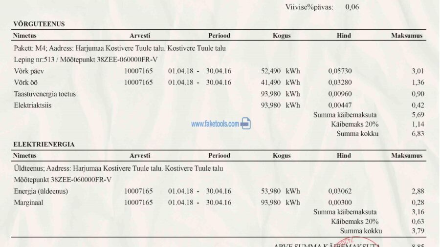 Estonia utility bill template psd | Estonia proof of address psd template
