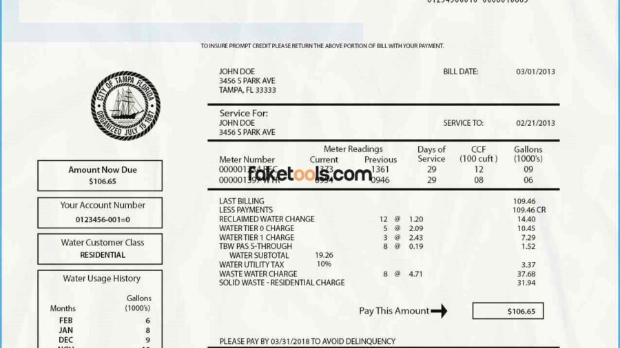 Florida utility bill template psd | Florida proof of address template psd