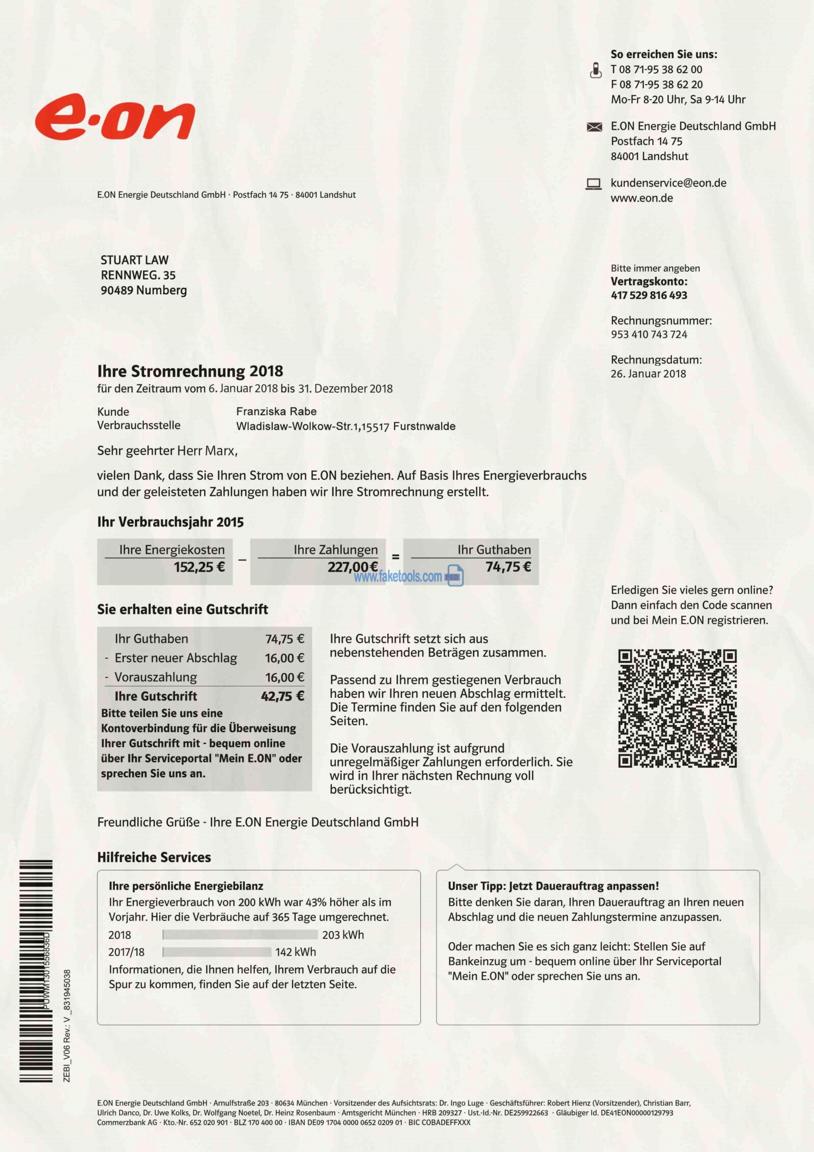 Germany utility bill template psd | Germany proof of address template psd