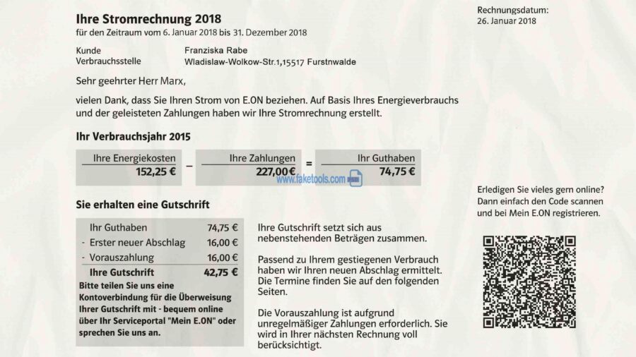 Germany utility bill template psd | Germany proof of address template psd