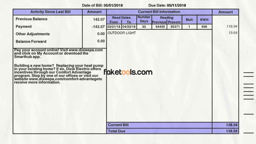 mississippi utility bill template psd | mississippi proof of address template psd