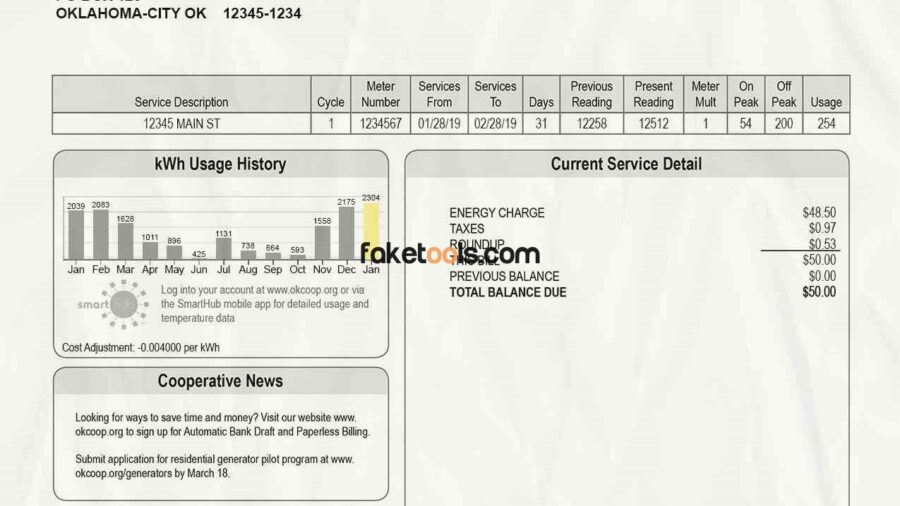 oklahoma utility bill template psd | oklahoma proof of address template psd