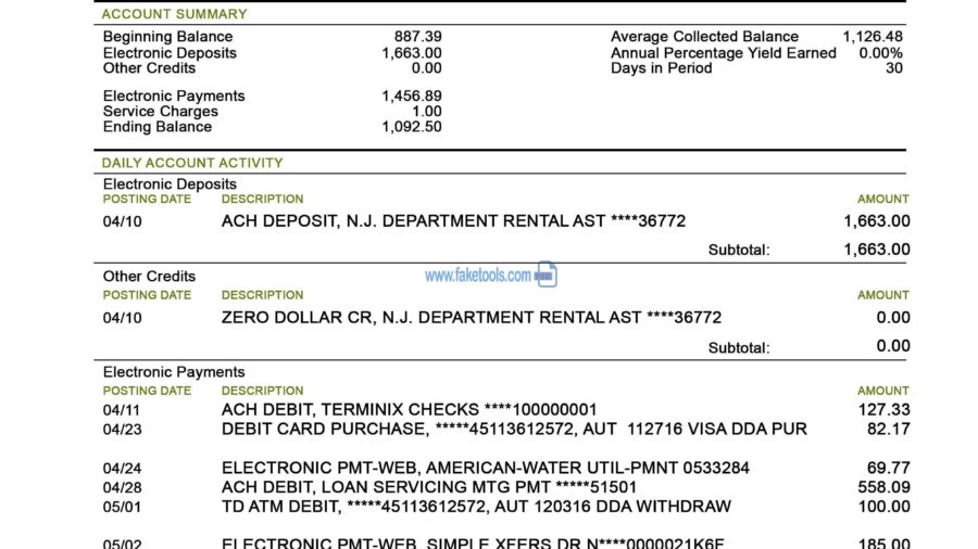 Regions Bank Statement template psd