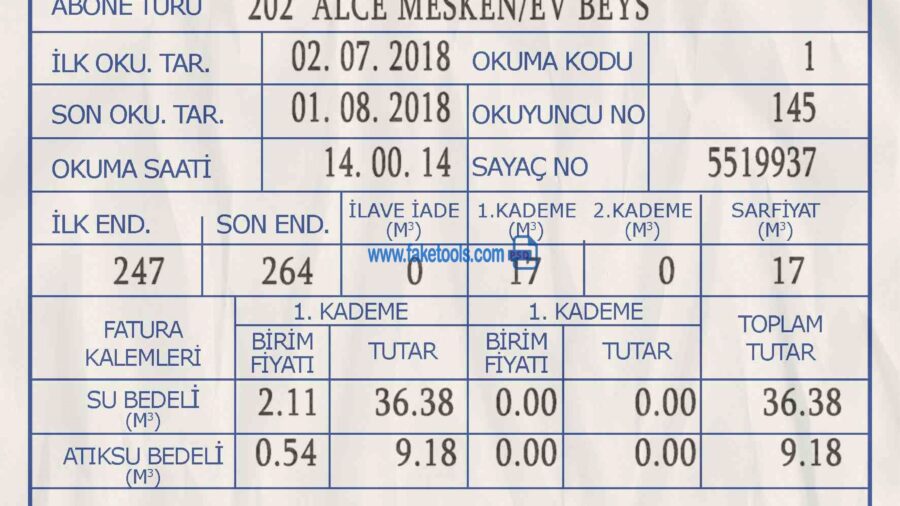 Turkey utility bill template psd | Turkey proof of address template psd