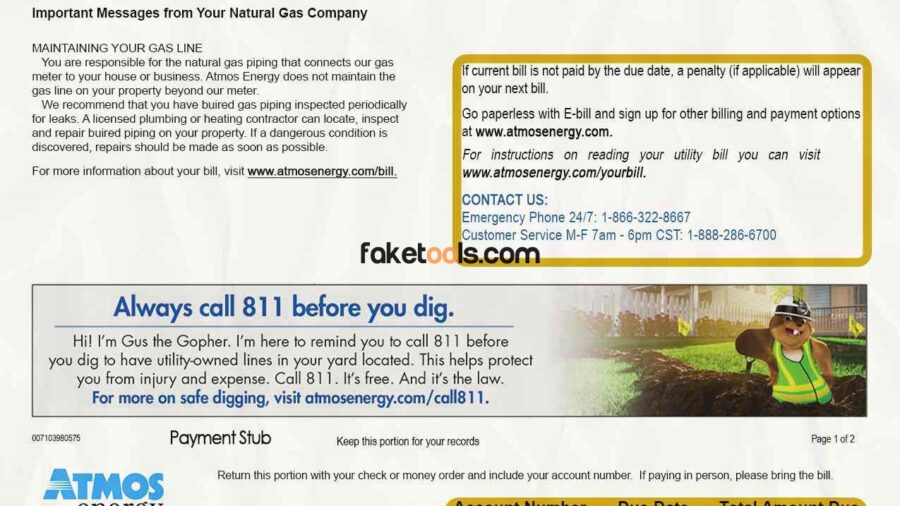Atmos Energy utility bill Template Psd featuring clean structure and editable text layers. Easily customize service details and account data in a high-quality Photoshop file.
