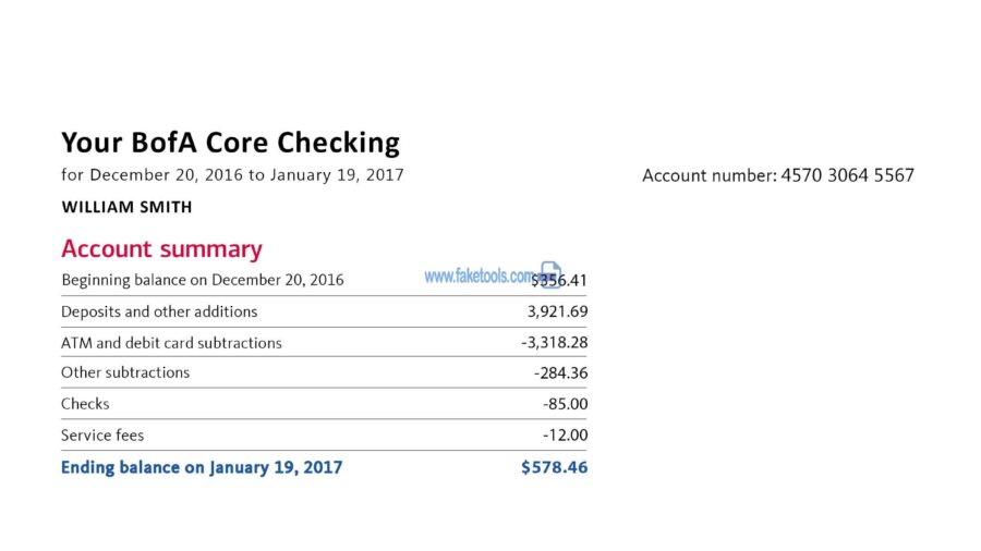 Bank of America Statement template psd