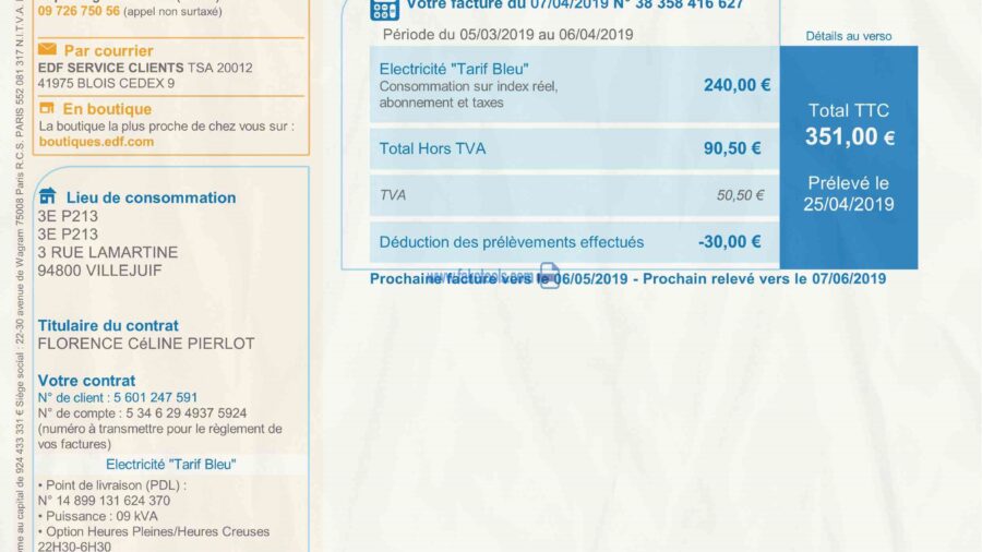 France utility bill template psd | France proof of address template psd