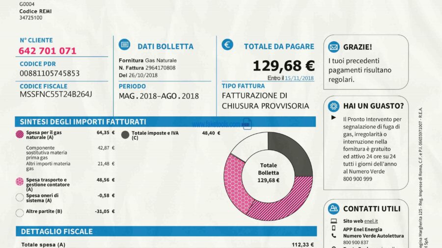 Italy utility bill template psd | Italy proof of address template psd
